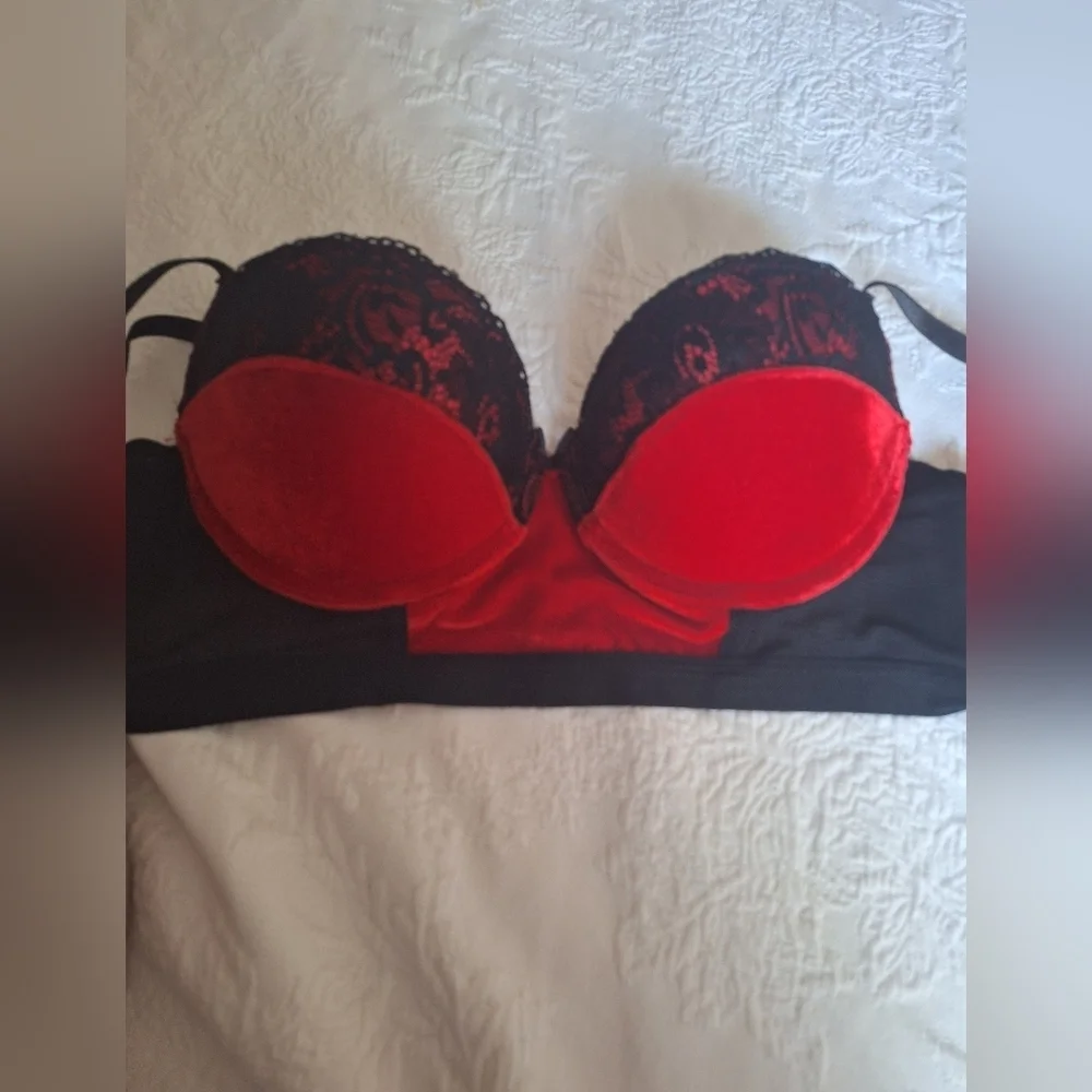 Elegant Red Velvet and Black Lace Bralette